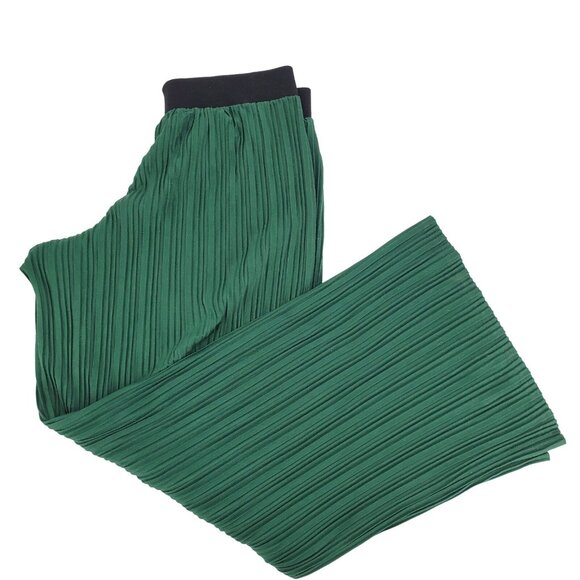 Forever21 Sm Retro Trousers Pleated Wide-leg Pants Elastic Waistband Green - Picture 4 of 10